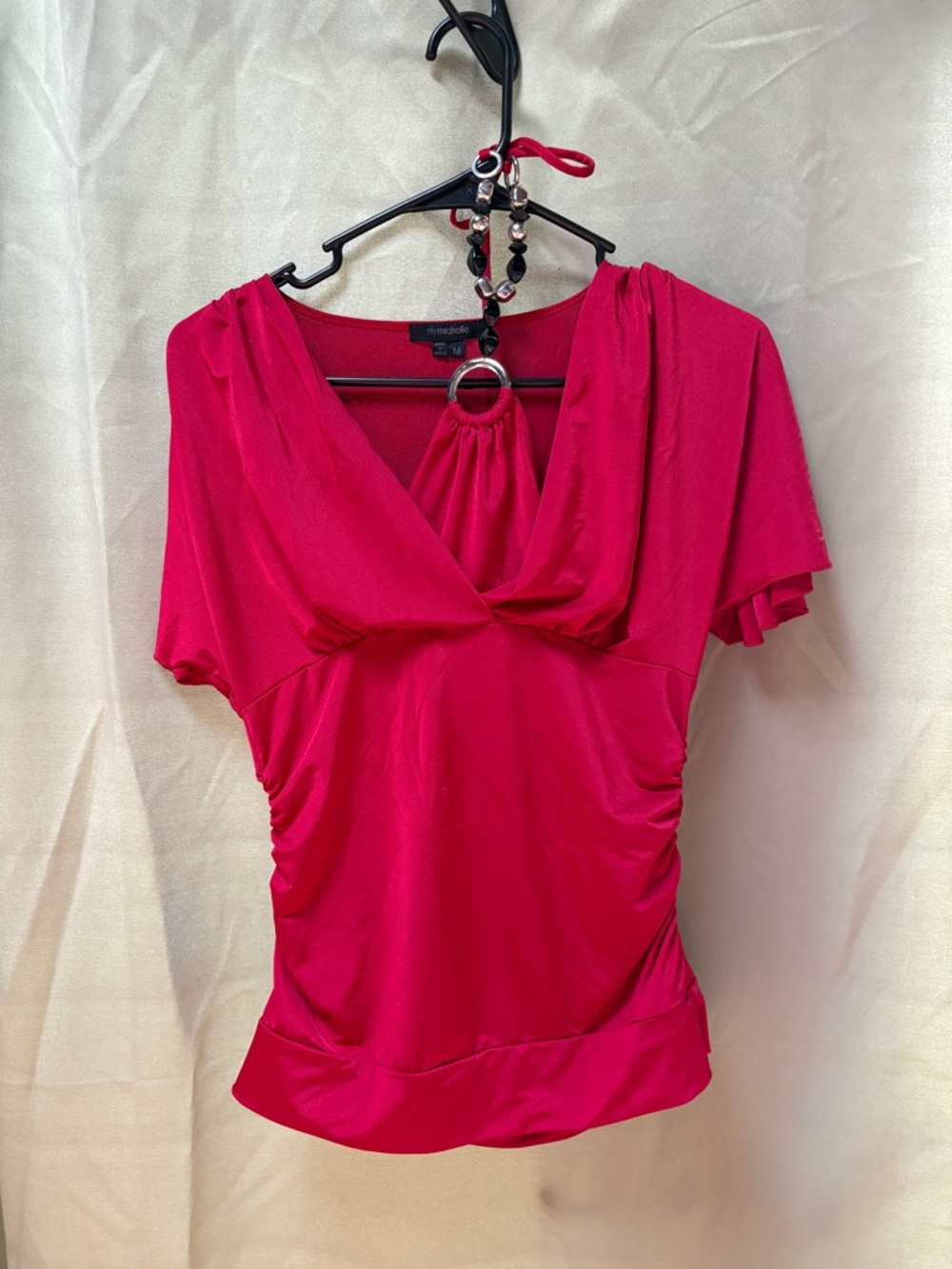 My Michelle Red Ruched Top w/ Ring Detail Size M